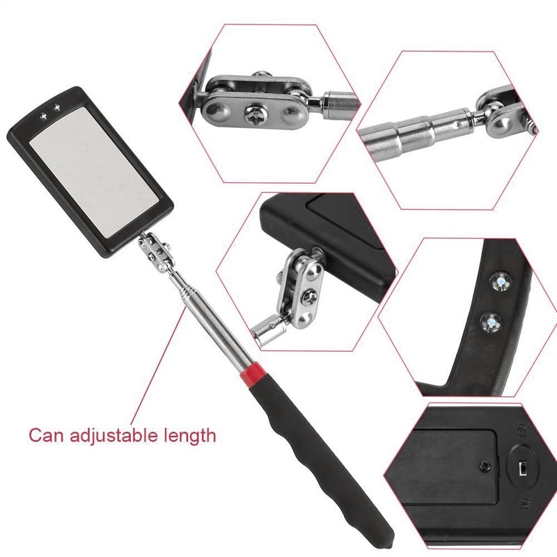 Ailenyun Telescoping Lighted Inspection Mirrorï¼ŒTelescoping LED Lighted Flexible Inspection Mirror 360 Swivel for Extra Viewing - Image 3